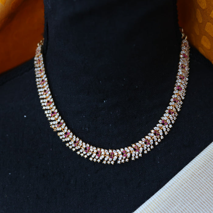 Heritage gold plated ruby white stone short necklace set with earrings H8659