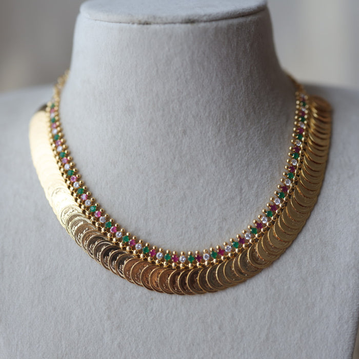 Heritage gold plated multi stone coin short necklace H9721