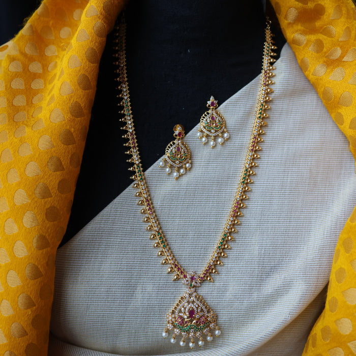 Heritage gold plated multi stone long necklace with earrings HL1111