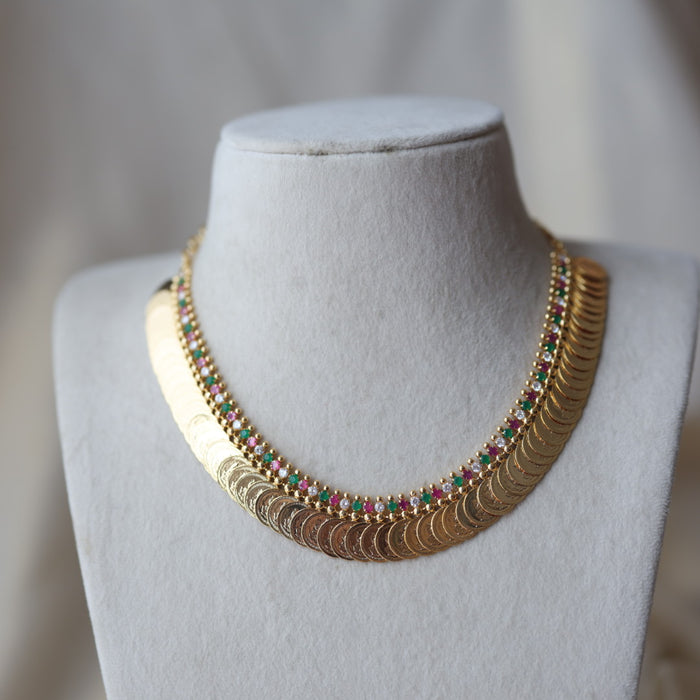 Heritage gold plated multi stone coin short necklace H9721