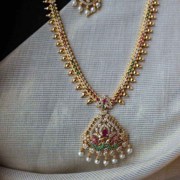 Heritage gold plated multi stone long necklace with earrings HL1111