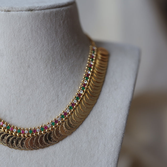 Heritage gold plated multi stone coin short necklace H9721