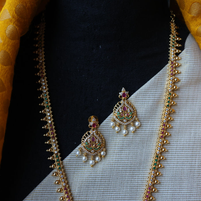 Heritage gold plated multi stone long necklace with earrings HL1111
