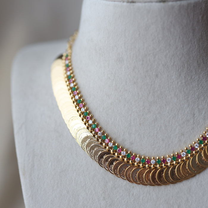 Heritage gold plated multi stone coin short necklace H9721