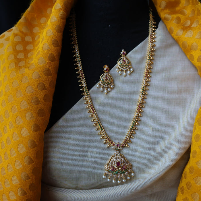 Heritage gold plated multi stone long necklace with earrings HL1111