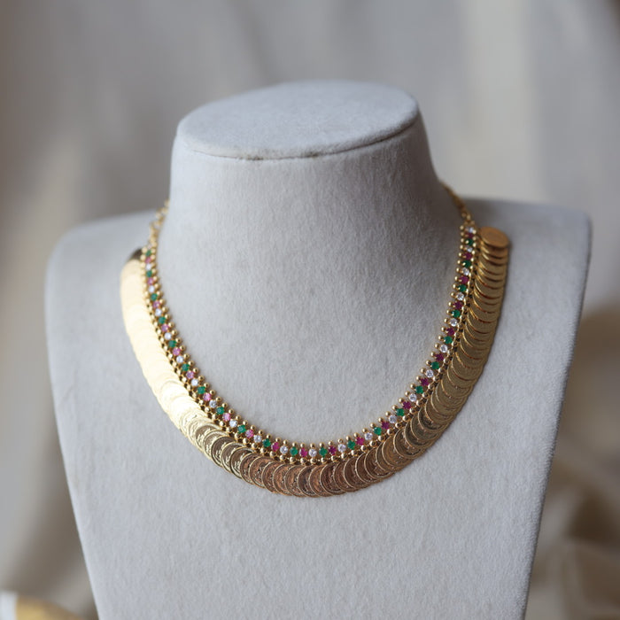 Heritage gold plated multi stone coin short necklace H9721