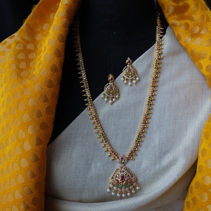 Heritage gold plated multi stone long necklace with earrings HL1111