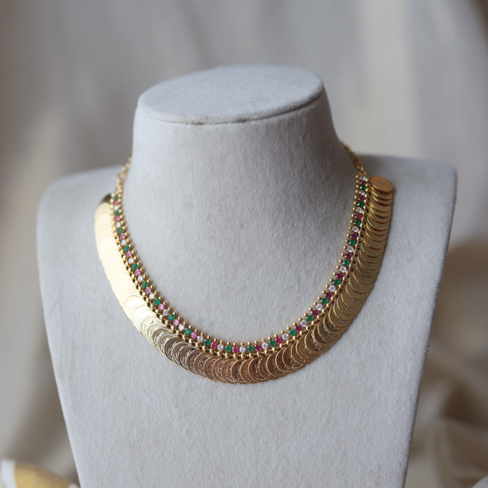 Heritage gold plated multi stone coin short necklace H9721