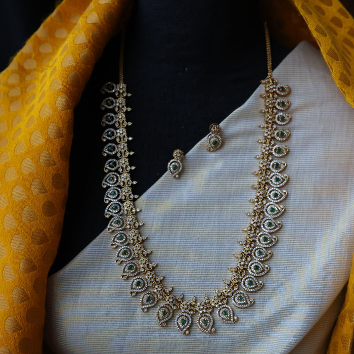 Antique mango design ruby white long necklace with earrings LL031655