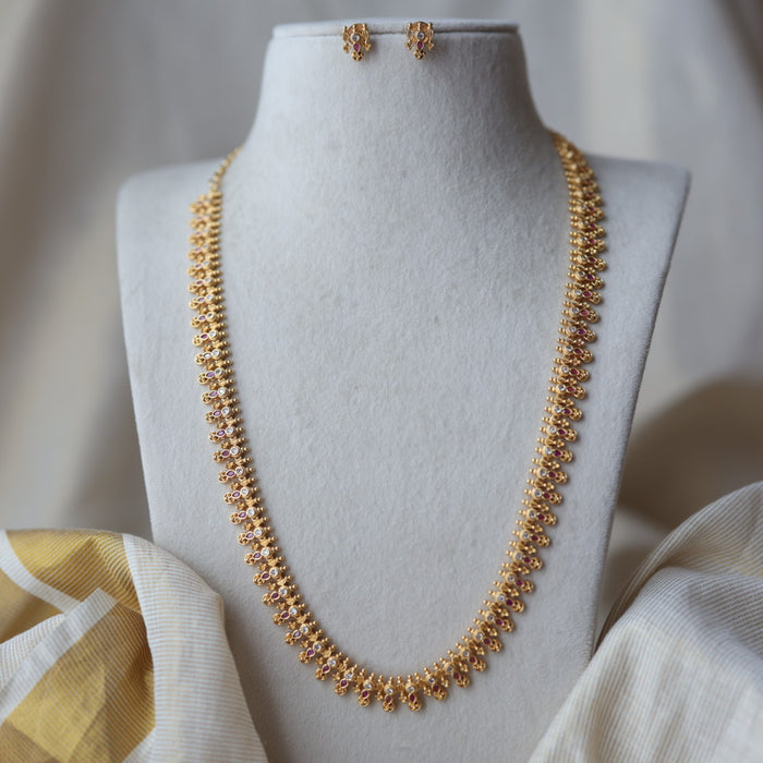 Heritage gold plated ruby white stone long necklace HL2322