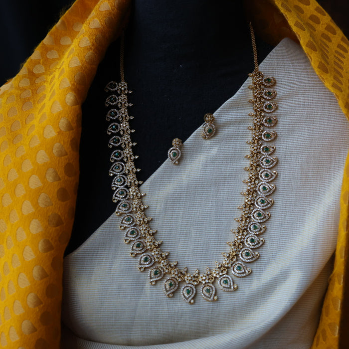 Antique mango design ruby white long necklace with earrings LL031655