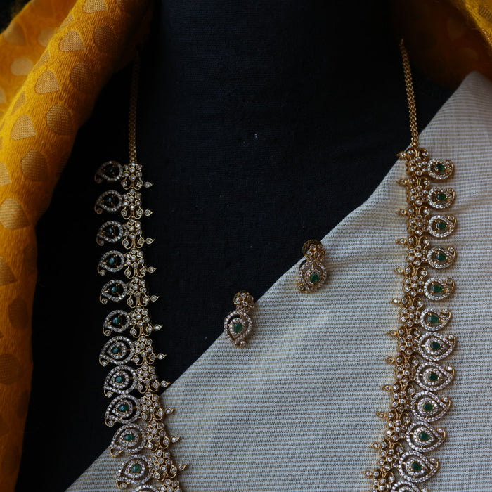 Antique mango design ruby white long necklace with earrings LL031655