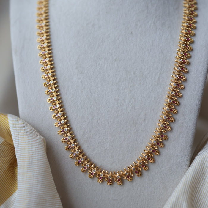 Heritage gold plated ruby white stone long necklace HL2322