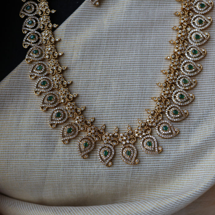 Antique mango design ruby white long necklace with earrings LL031655