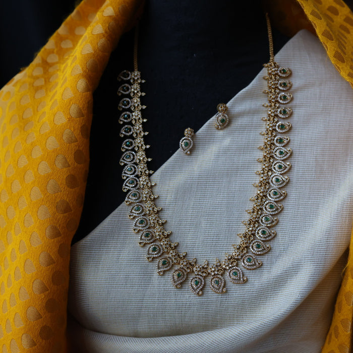 Antique mango design ruby white long necklace with earrings LL031655