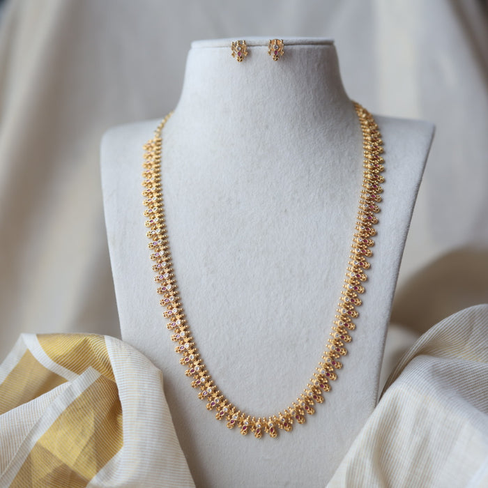 Heritage gold plated ruby white stone long necklace HL2322