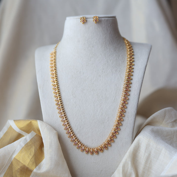 Heritage gold plated ruby white stone long necklace HL2322