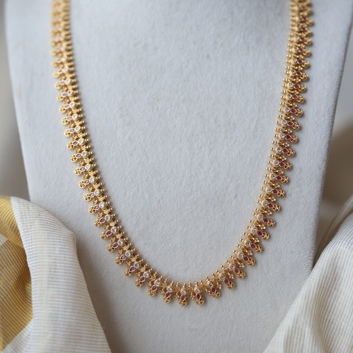 Heritage gold plated ruby white stone long necklace HL2322