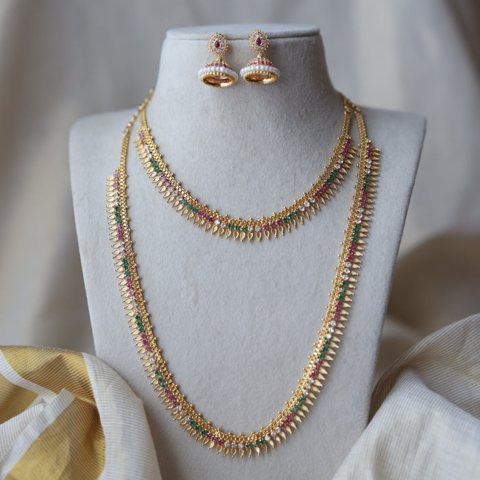 Heritage gold plated multi stone long and short  necklace with earrings HLS176