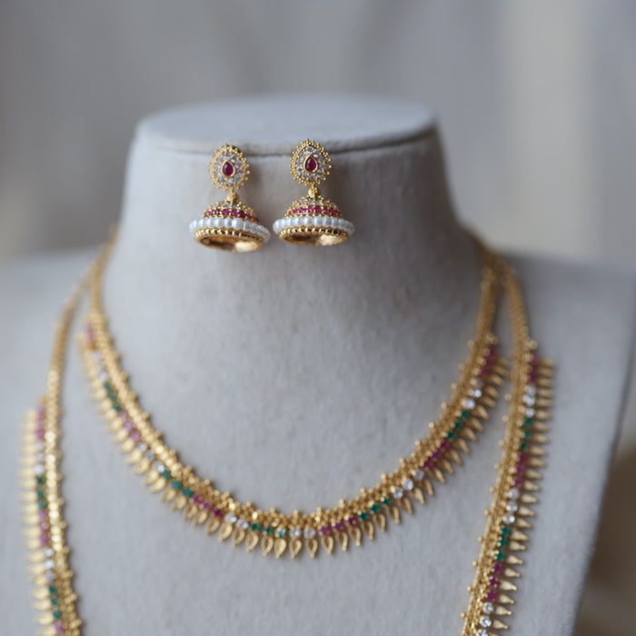 Heritage gold plated multi stone long and short  necklace with earrings HLS176