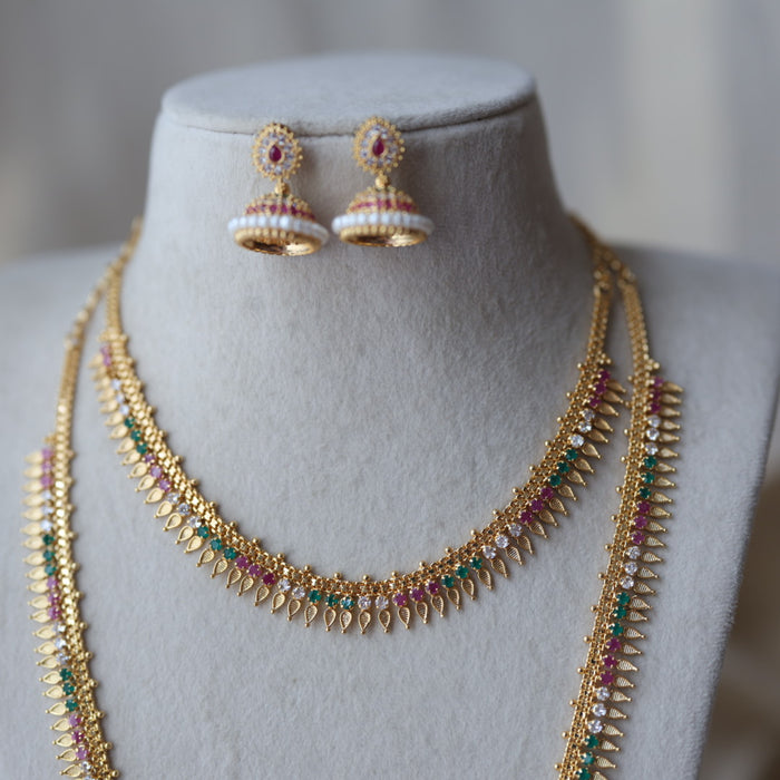 Heritage gold plated multi stone long and short  necklace with earrings HLS176