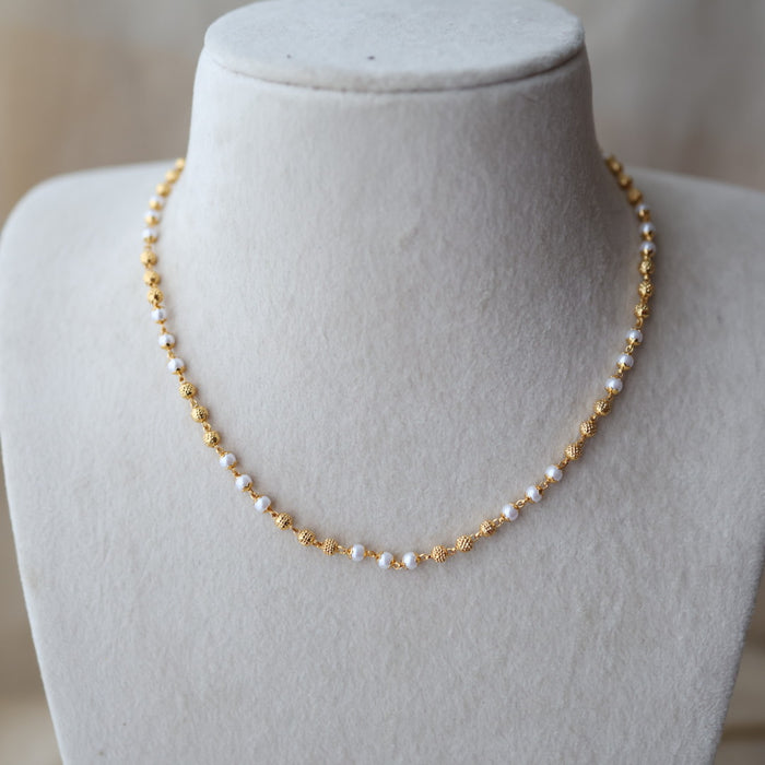 Heritage gold plated simple pearl choker short necklace H456