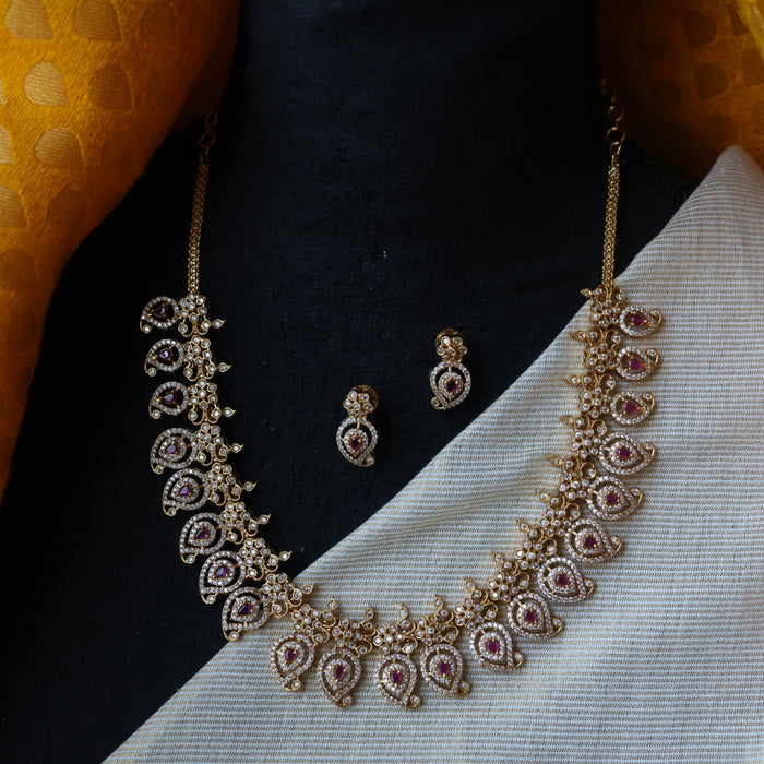 Antique mango ruby white stone short necklace with earrings SS13065