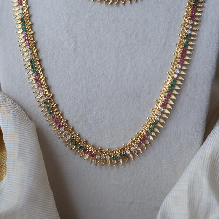 Heritage gold plated multi stone long and short  necklace with earrings HLS176