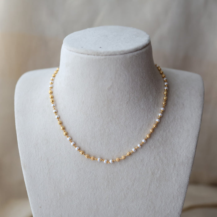 Heritage gold plated simple pearl choker short necklace H456