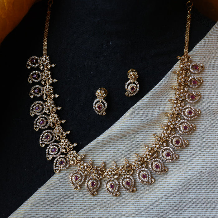 Antique mango ruby white stone short necklace with earrings SS13065