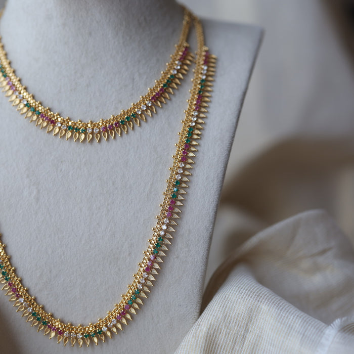 Heritage gold plated multi stone long and short  necklace with earrings HLS176