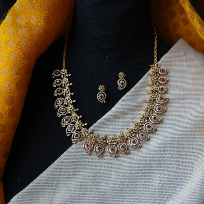 Antique mango ruby white stone short necklace with earrings SS13065