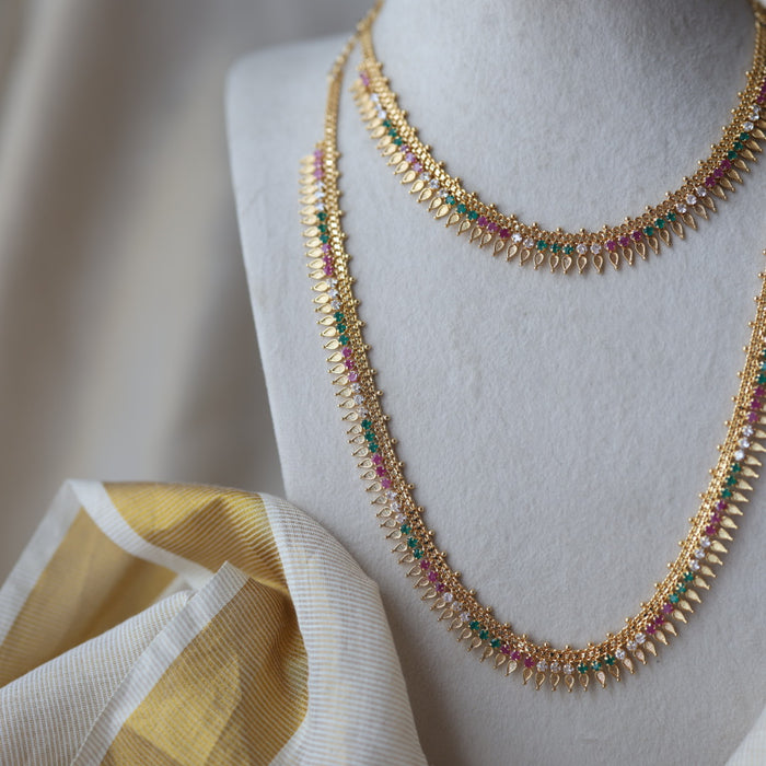 Heritage gold plated multi stone long and short  necklace with earrings HLS176