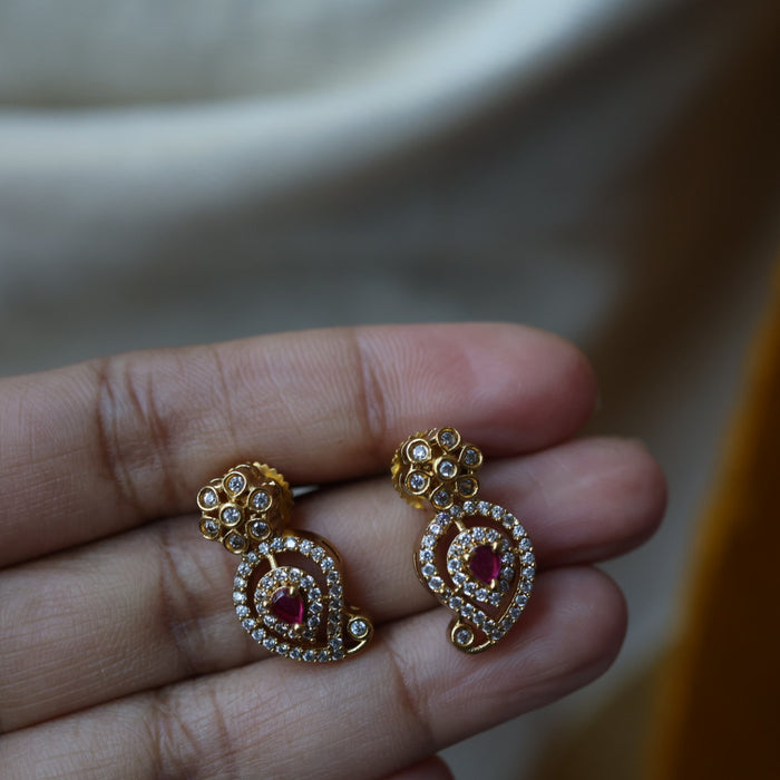 Antique mango ruby white stone short necklace with earrings SS13065