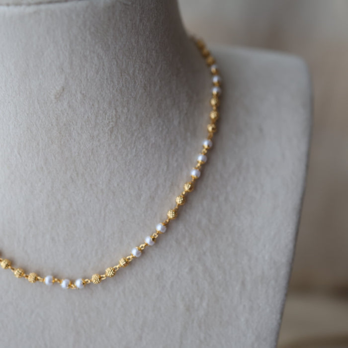 Heritage gold plated simple pearl choker short necklace H456