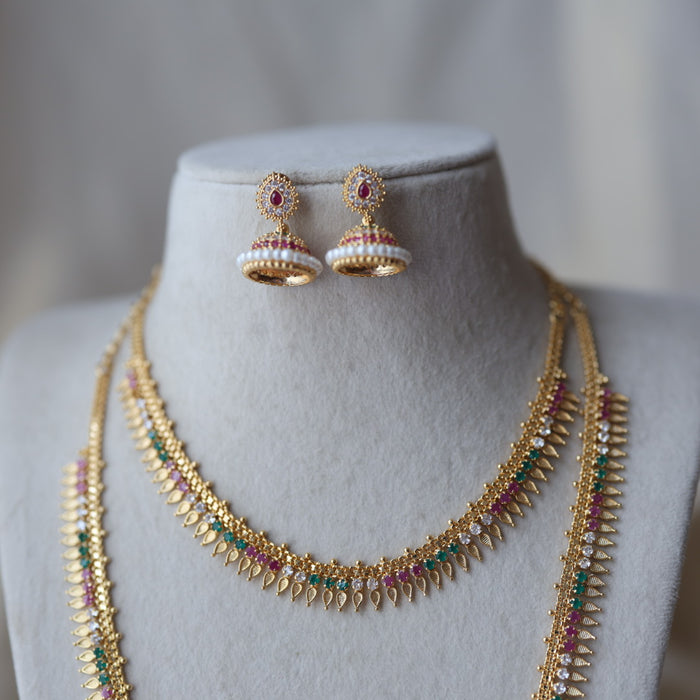 Heritage gold plated multi stone long and short  necklace with earrings HLS176
