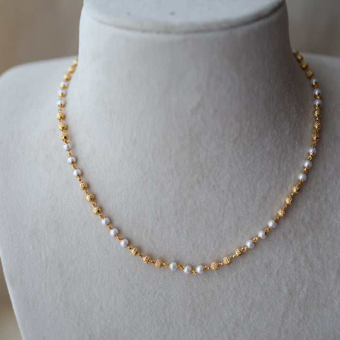 Heritage gold plated simple pearl choker short necklace H456