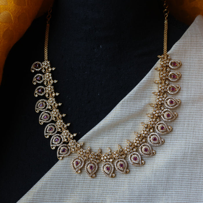 Antique mango ruby white stone short necklace with earrings SS13065