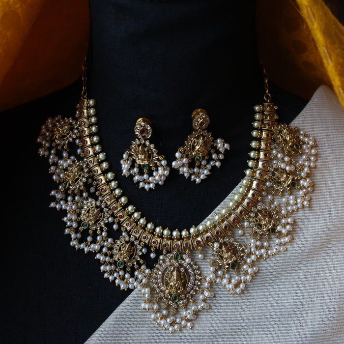 Antique pearl necklace with earrings SS13043