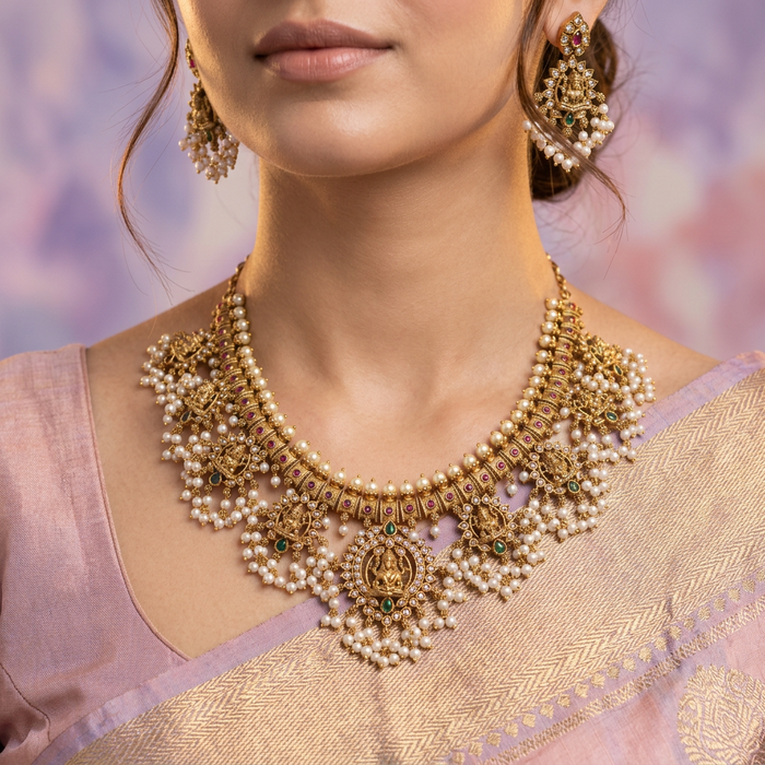 Antique pearl necklace with earrings SS13043