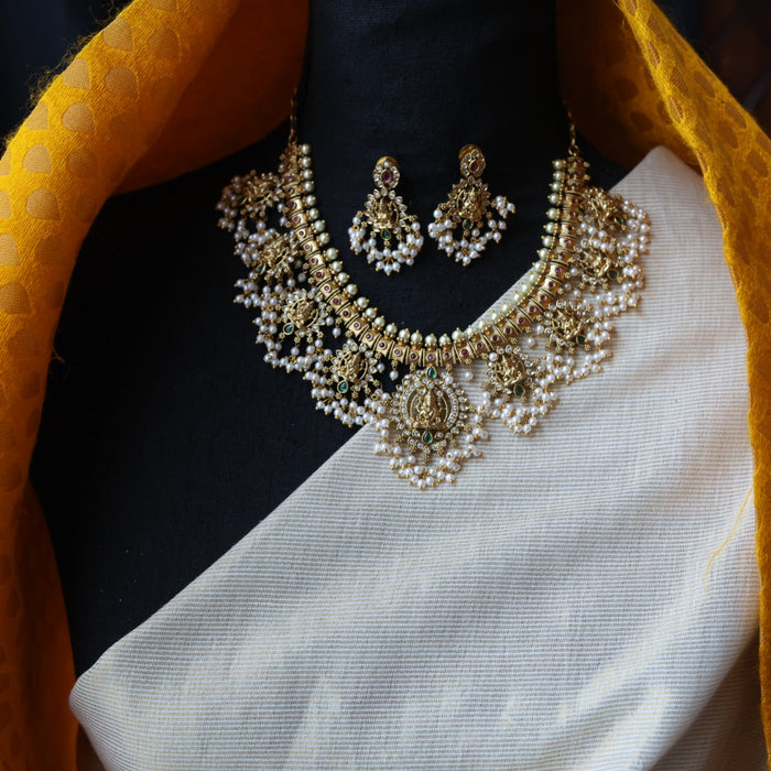 Antique pearl necklace with earrings SS13043