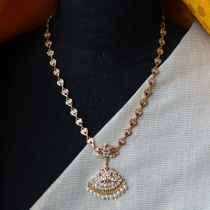 Heritage gold plated ruby white stone short necklace H1192