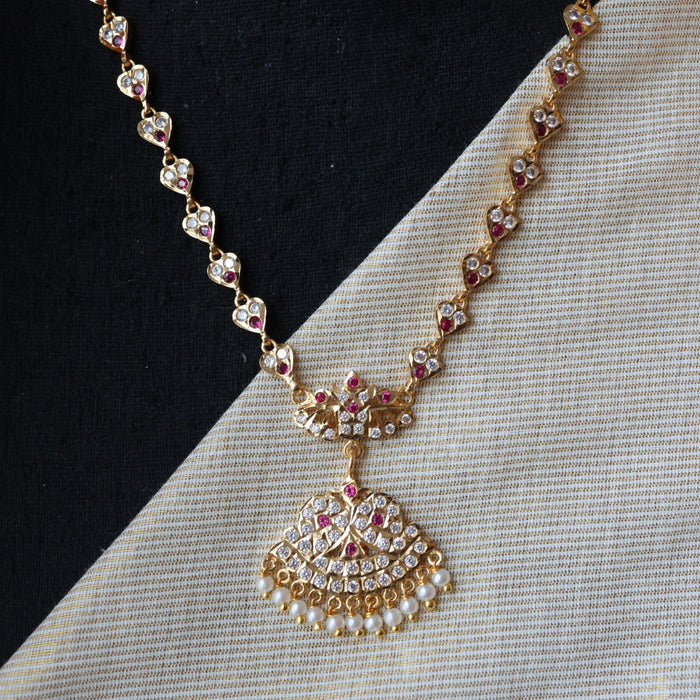 Heritage gold plated ruby white stone short necklace H1192