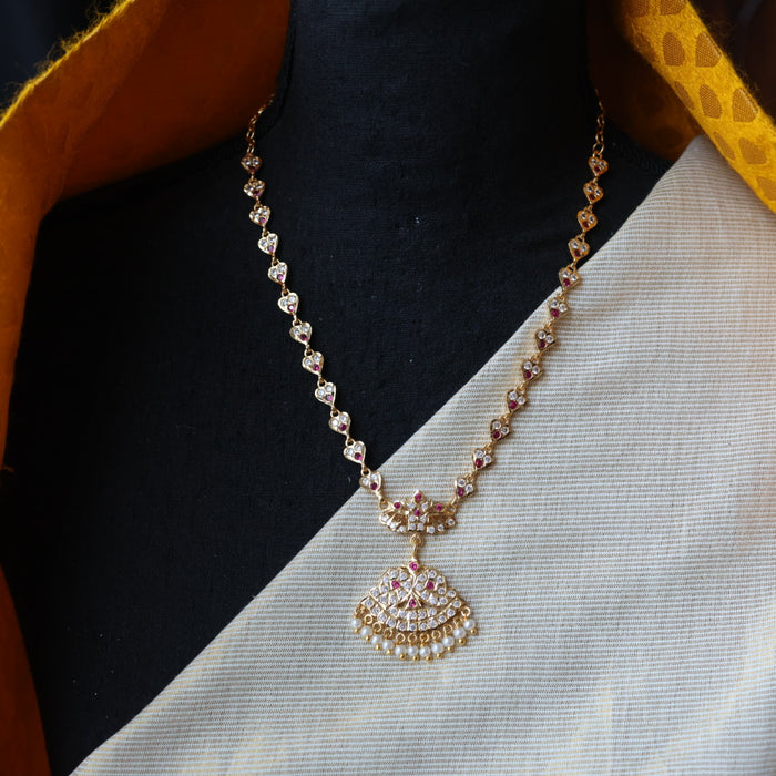 Heritage gold plated ruby white stone short necklace H1192