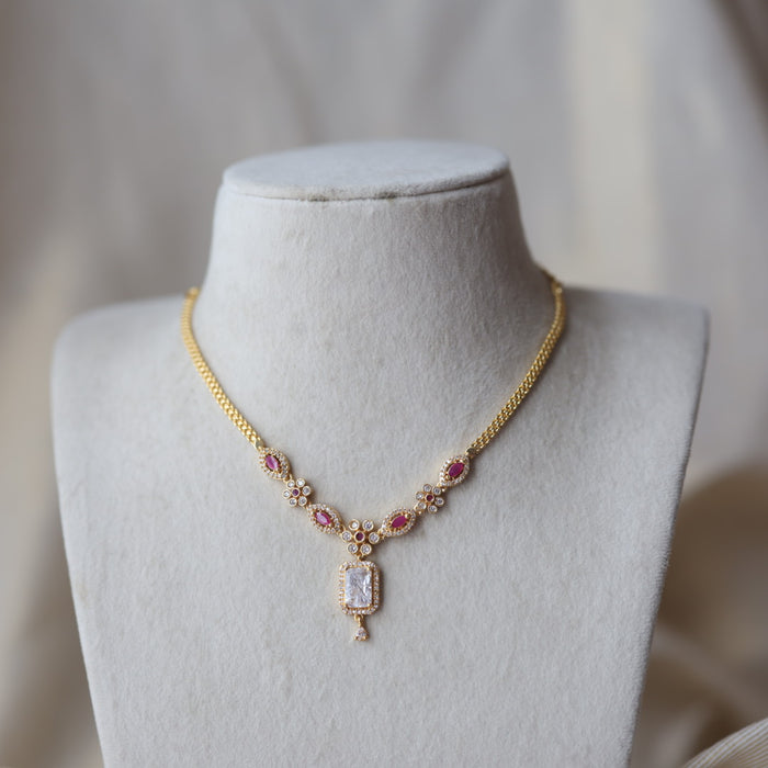 Heritage gold plated ruby white short necklace H1923