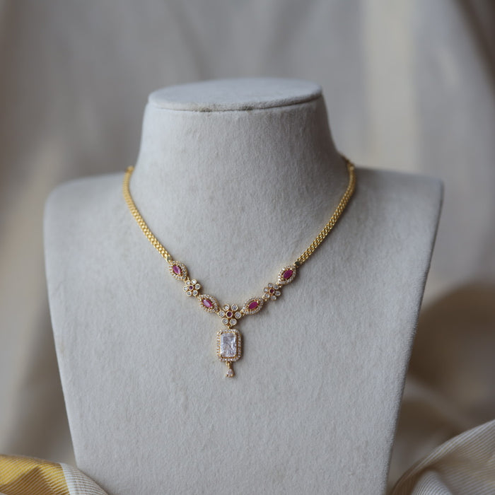 Heritage gold plated ruby white short necklace H1923