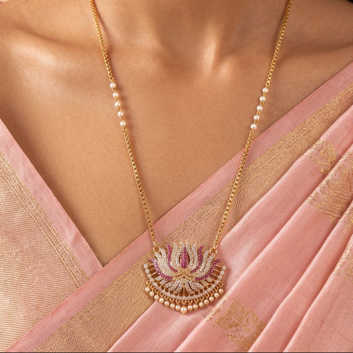 Heritage gold plated ruby white stone padakam long necklace HP923