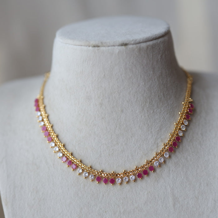Heritage gold plated ruby white short necklace H1467