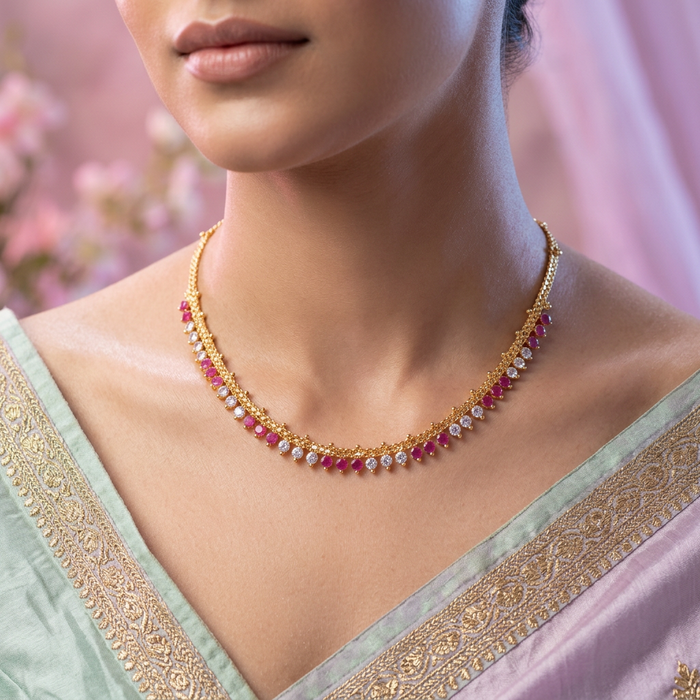 Heritage gold plated ruby white short necklace H1467
