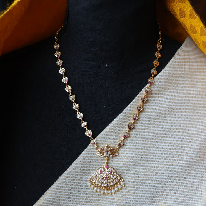 Heritage gold plated ruby white stone short necklace H1192